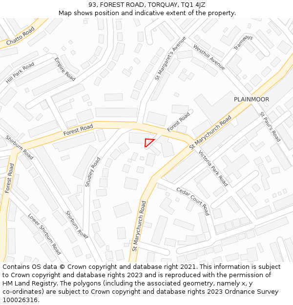 93, FOREST ROAD, TORQUAY, TQ1 4JZ: Location map and indicative extent of plot