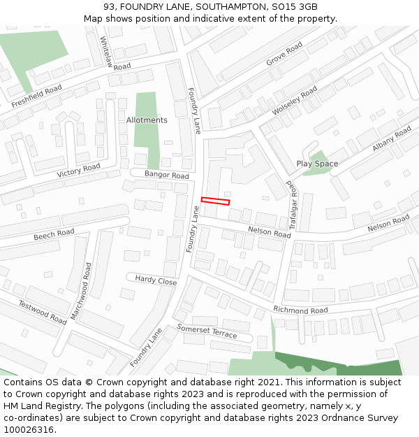 93, FOUNDRY LANE, SOUTHAMPTON, SO15 3GB: Location map and indicative extent of plot