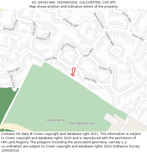 93, GAVIN WAY, HIGHWOODS, COLCHESTER, CO4 9FR: Location map and indicative extent of plot