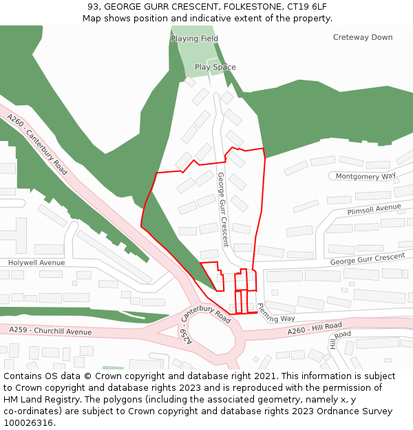 93, GEORGE GURR CRESCENT, FOLKESTONE, CT19 6LF: Location map and indicative extent of plot