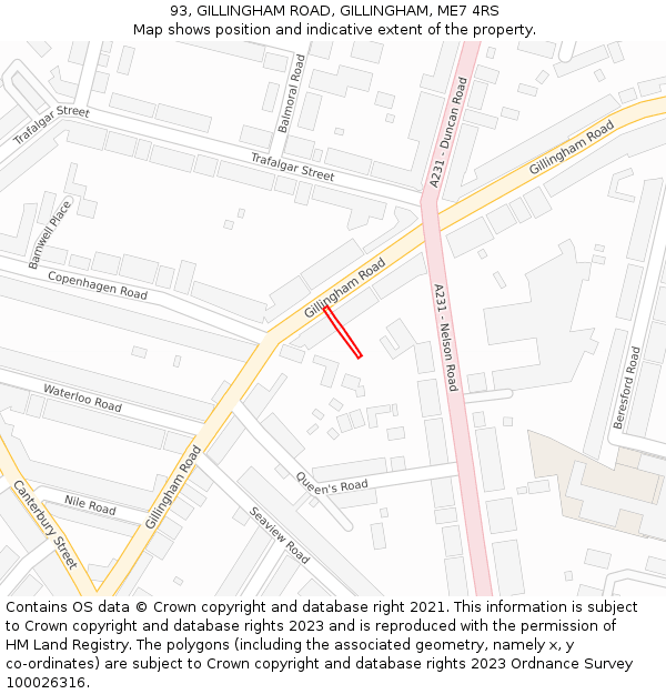 93, GILLINGHAM ROAD, GILLINGHAM, ME7 4RS: Location map and indicative extent of plot