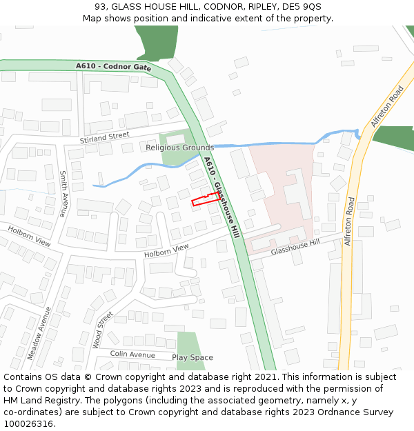 93, GLASS HOUSE HILL, CODNOR, RIPLEY, DE5 9QS: Location map and indicative extent of plot
