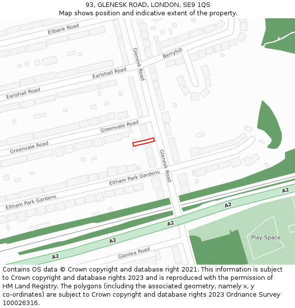 93, GLENESK ROAD, LONDON, SE9 1QS: Location map and indicative extent of plot