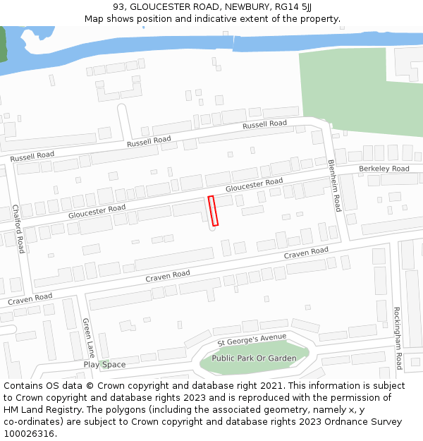 93, GLOUCESTER ROAD, NEWBURY, RG14 5JJ: Location map and indicative extent of plot