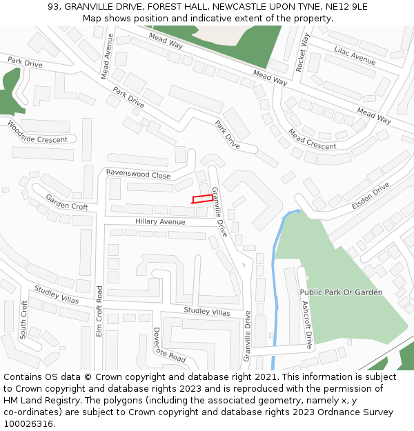 93, GRANVILLE DRIVE, FOREST HALL, NEWCASTLE UPON TYNE, NE12 9LE: Location map and indicative extent of plot
