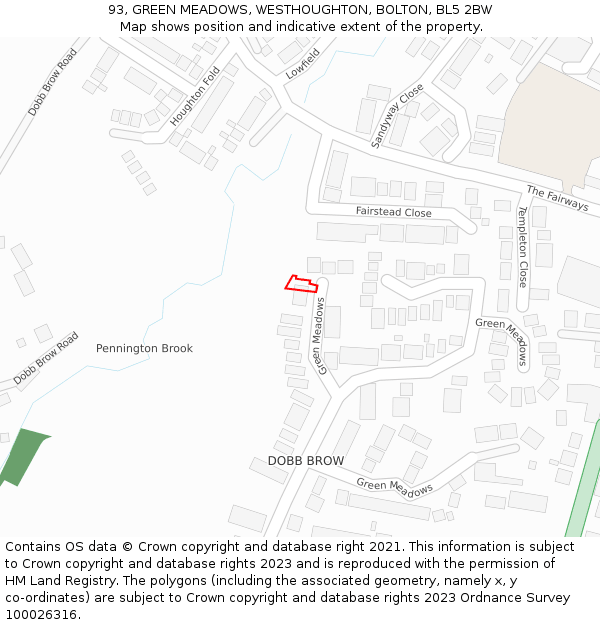 93, GREEN MEADOWS, WESTHOUGHTON, BOLTON, BL5 2BW: Location map and indicative extent of plot