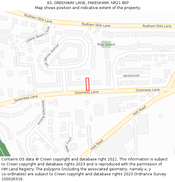 93, GREENWAY LANE, FAKENHAM, NR21 8EP: Location map and indicative extent of plot