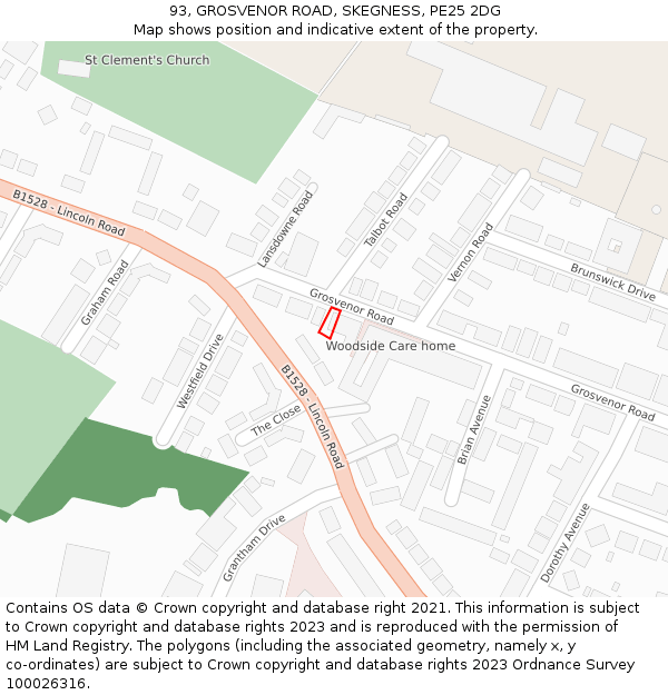 93, GROSVENOR ROAD, SKEGNESS, PE25 2DG: Location map and indicative extent of plot