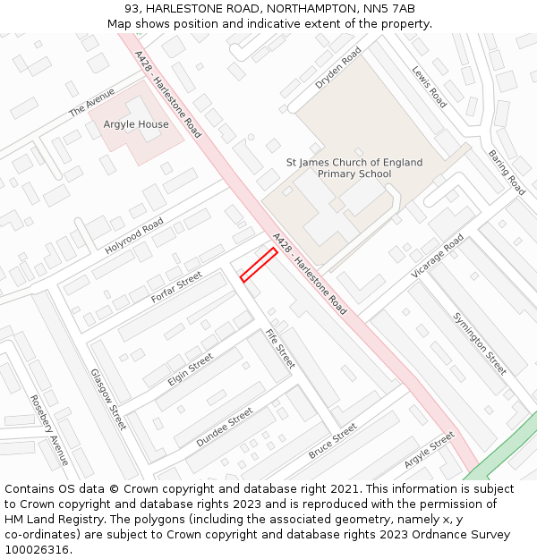 93, HARLESTONE ROAD, NORTHAMPTON, NN5 7AB: Location map and indicative extent of plot