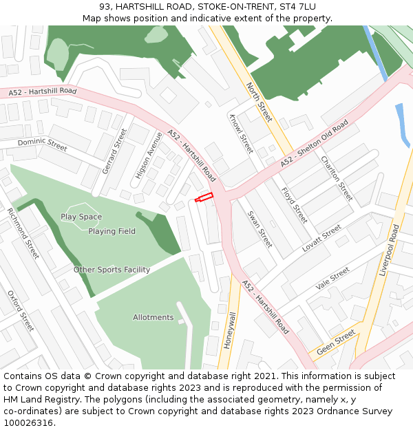 93, HARTSHILL ROAD, STOKE-ON-TRENT, ST4 7LU: Location map and indicative extent of plot