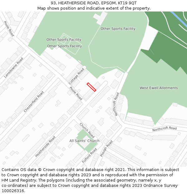 93, HEATHERSIDE ROAD, EPSOM, KT19 9QT: Location map and indicative extent of plot