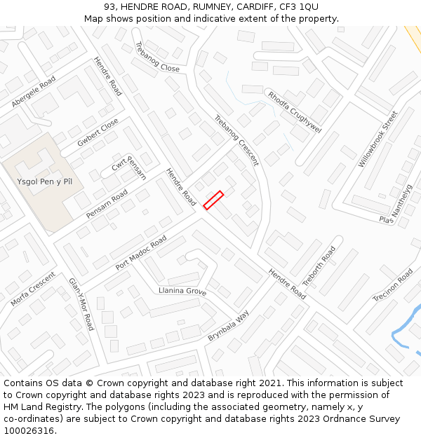 93, HENDRE ROAD, RUMNEY, CARDIFF, CF3 1QU: Location map and indicative extent of plot