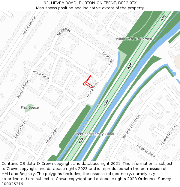 93, HEVEA ROAD, BURTON-ON-TRENT, DE13 0TX: Location map and indicative extent of plot