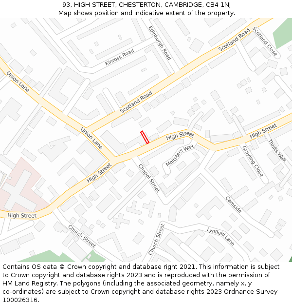 93, HIGH STREET, CHESTERTON, CAMBRIDGE, CB4 1NJ: Location map and indicative extent of plot