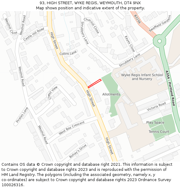 93, HIGH STREET, WYKE REGIS, WEYMOUTH, DT4 9NX: Location map and indicative extent of plot