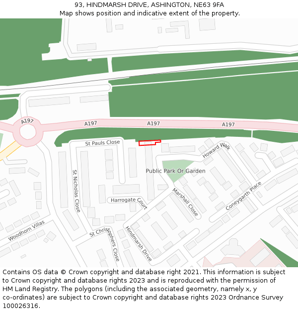93, HINDMARSH DRIVE, ASHINGTON, NE63 9FA: Location map and indicative extent of plot