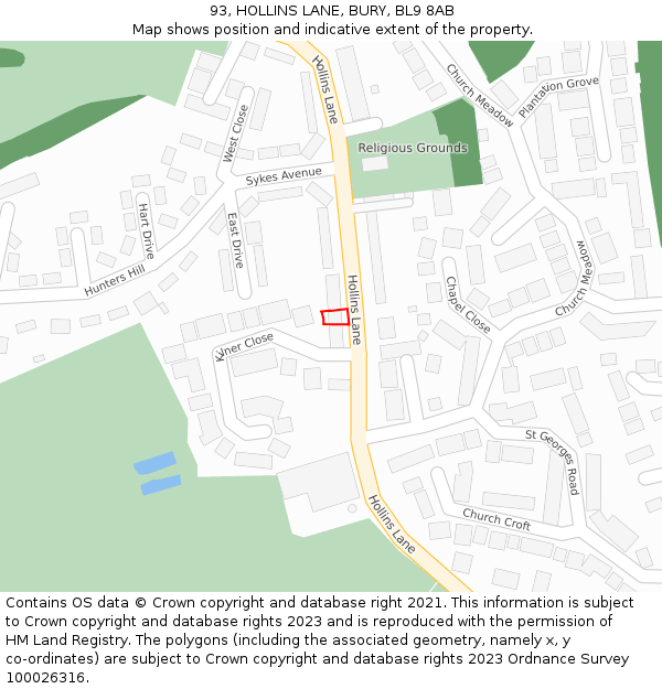 93, HOLLINS LANE, BURY, BL9 8AB: Location map and indicative extent of plot