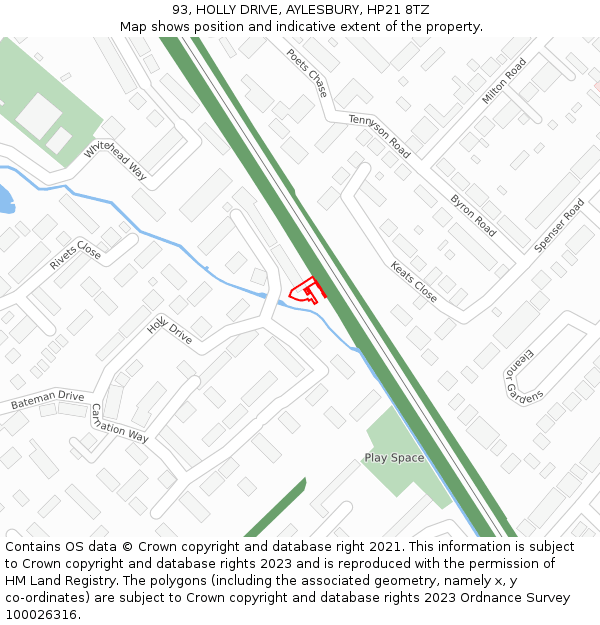 93, HOLLY DRIVE, AYLESBURY, HP21 8TZ: Location map and indicative extent of plot