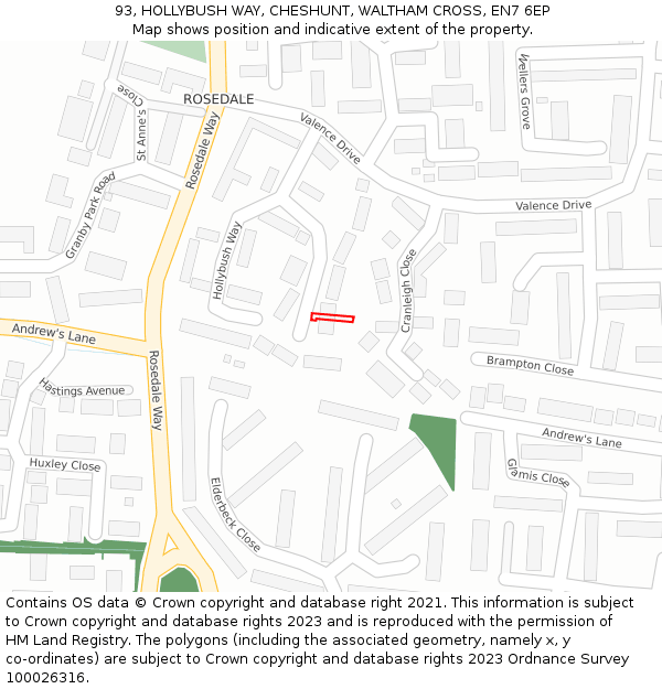 93, HOLLYBUSH WAY, CHESHUNT, WALTHAM CROSS, EN7 6EP: Location map and indicative extent of plot