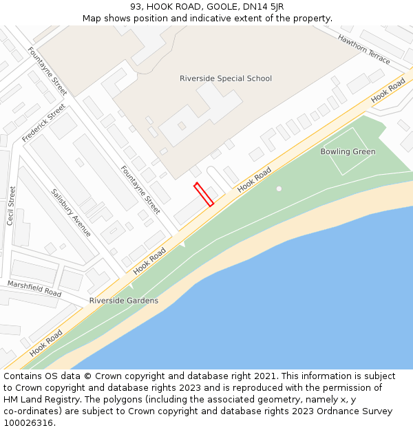 93, HOOK ROAD, GOOLE, DN14 5JR: Location map and indicative extent of plot