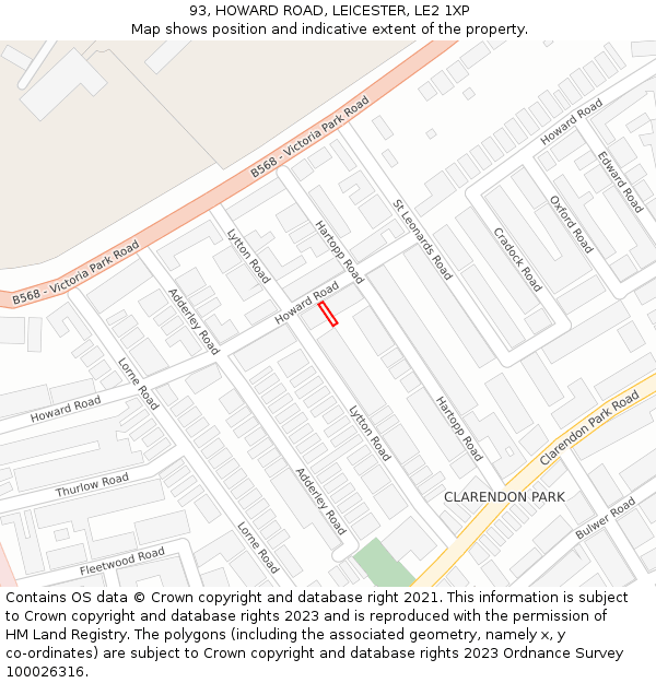 93, HOWARD ROAD, LEICESTER, LE2 1XP: Location map and indicative extent of plot