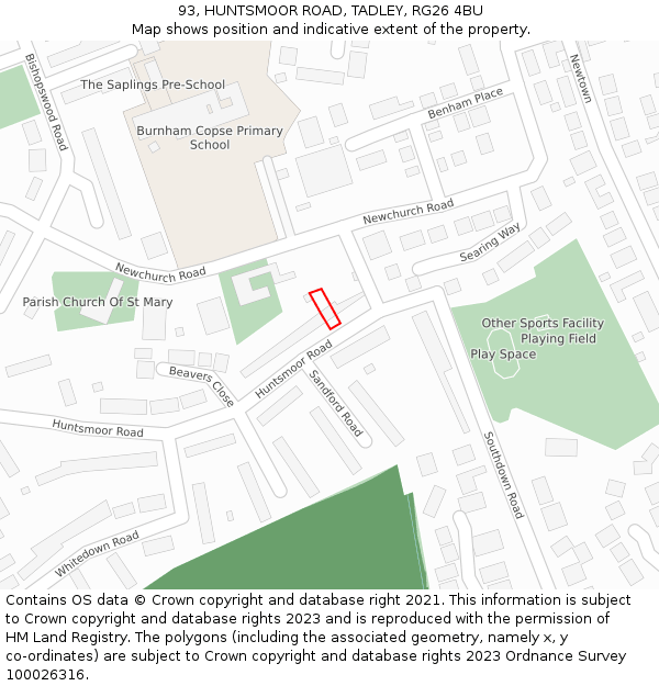 93, HUNTSMOOR ROAD, TADLEY, RG26 4BU: Location map and indicative extent of plot