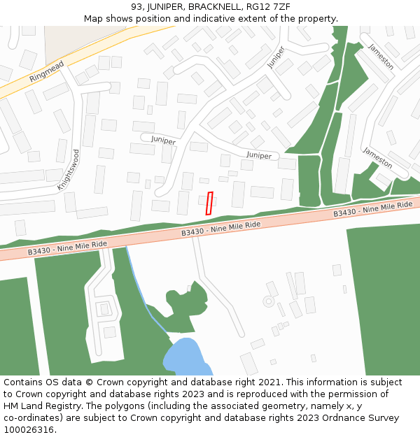 93, JUNIPER, BRACKNELL, RG12 7ZF: Location map and indicative extent of plot