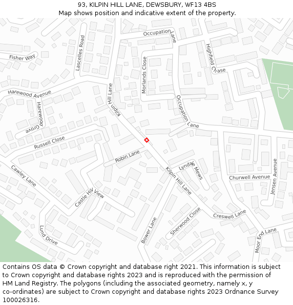 93, KILPIN HILL LANE, DEWSBURY, WF13 4BS: Location map and indicative extent of plot