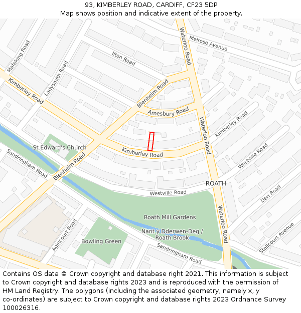 93, KIMBERLEY ROAD, CARDIFF, CF23 5DP: Location map and indicative extent of plot