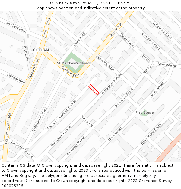 93, KINGSDOWN PARADE, BRISTOL, BS6 5UJ: Location map and indicative extent of plot