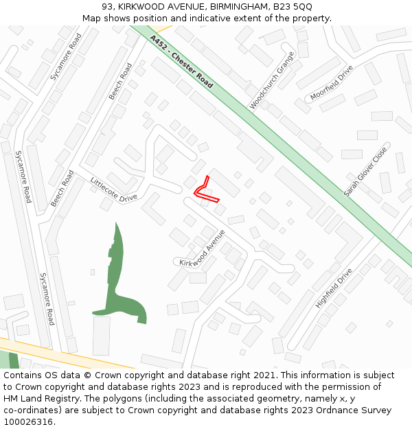 93, KIRKWOOD AVENUE, BIRMINGHAM, B23 5QQ: Location map and indicative extent of plot