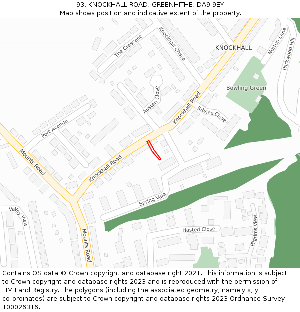 93, KNOCKHALL ROAD, GREENHITHE, DA9 9EY: Location map and indicative extent of plot