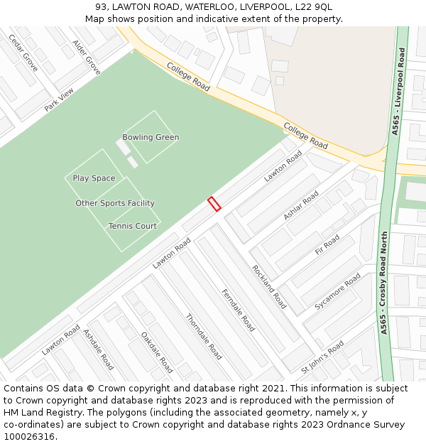 93, LAWTON ROAD, WATERLOO, LIVERPOOL, L22 9QL: Location map and indicative extent of plot