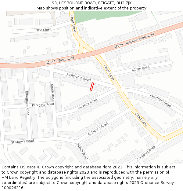 93, LESBOURNE ROAD, REIGATE, RH2 7JX: Location map and indicative extent of plot