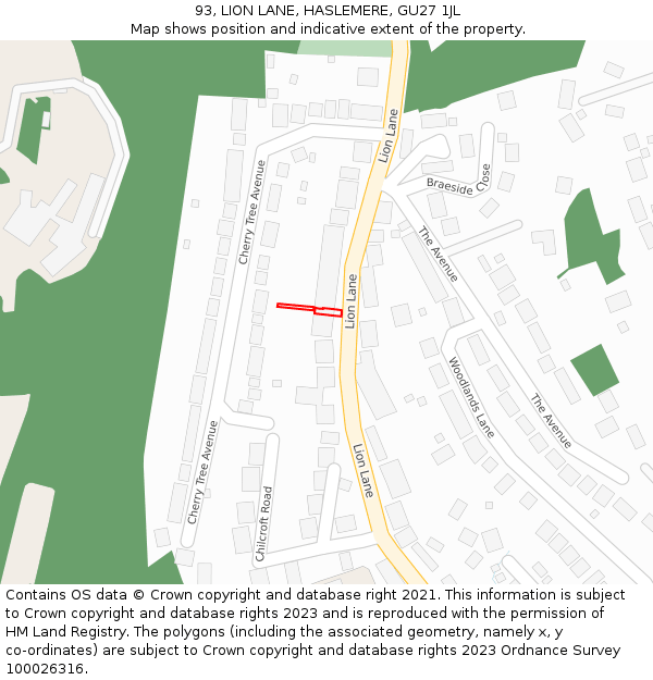 93, LION LANE, HASLEMERE, GU27 1JL: Location map and indicative extent of plot