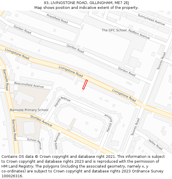 93, LIVINGSTONE ROAD, GILLINGHAM, ME7 2EJ: Location map and indicative extent of plot