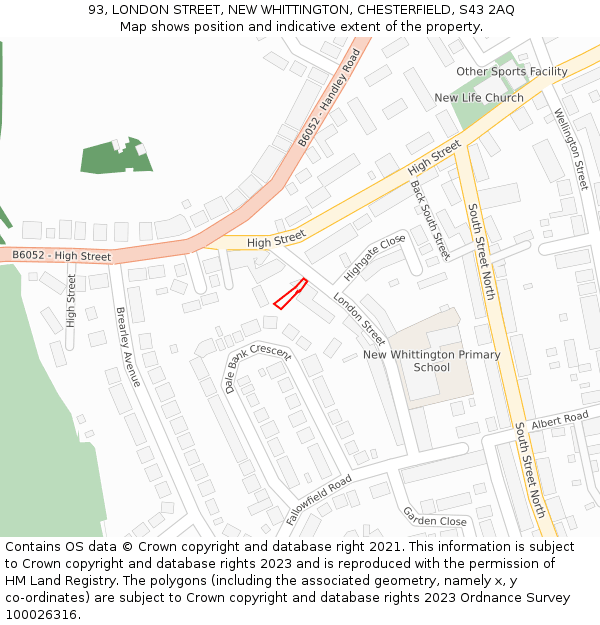 93, LONDON STREET, NEW WHITTINGTON, CHESTERFIELD, S43 2AQ: Location map and indicative extent of plot