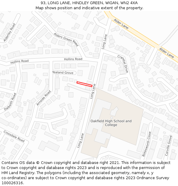 93, LONG LANE, HINDLEY GREEN, WIGAN, WN2 4XA: Location map and indicative extent of plot