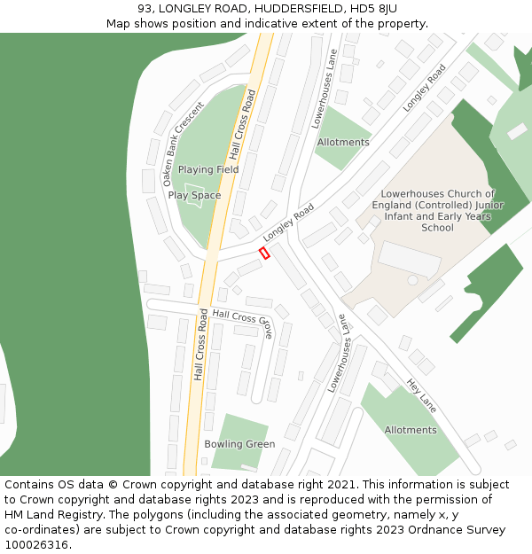 93, LONGLEY ROAD, HUDDERSFIELD, HD5 8JU: Location map and indicative extent of plot