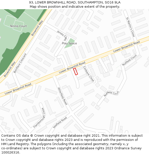 93, LOWER BROWNHILL ROAD, SOUTHAMPTON, SO16 9LA: Location map and indicative extent of plot