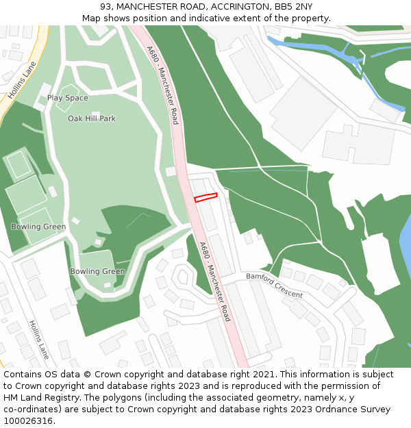 93, MANCHESTER ROAD, ACCRINGTON, BB5 2NY: Location map and indicative extent of plot