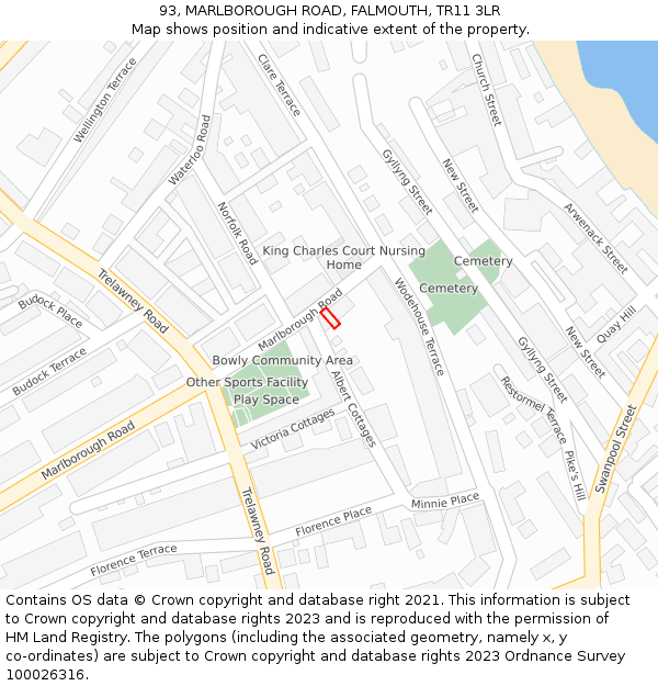 93, MARLBOROUGH ROAD, FALMOUTH, TR11 3LR: Location map and indicative extent of plot