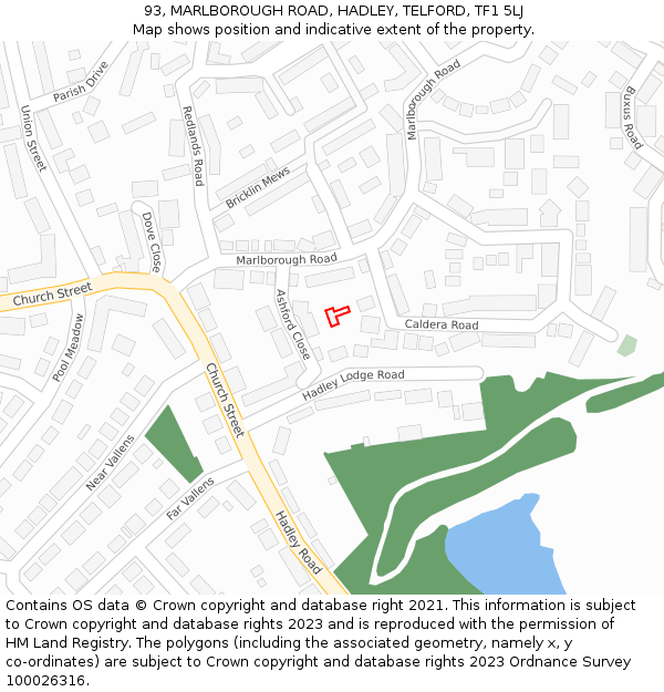 93, MARLBOROUGH ROAD, HADLEY, TELFORD, TF1 5LJ: Location map and indicative extent of plot