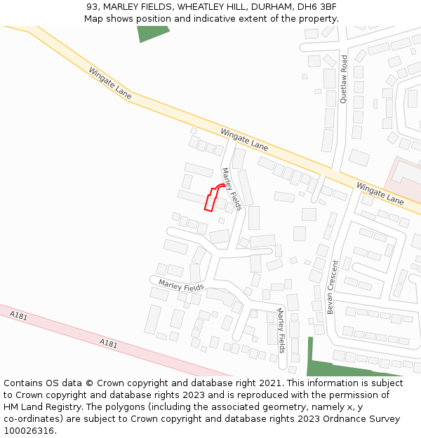 93, MARLEY FIELDS, WHEATLEY HILL, DURHAM, DH6 3BF: Location map and indicative extent of plot