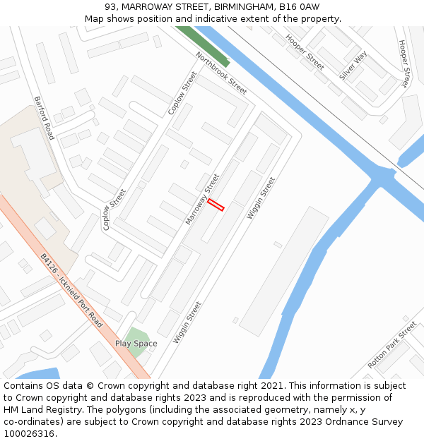 93, MARROWAY STREET, BIRMINGHAM, B16 0AW: Location map and indicative extent of plot