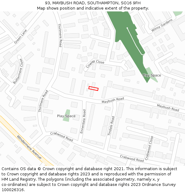 93, MAYBUSH ROAD, SOUTHAMPTON, SO16 9FH: Location map and indicative extent of plot