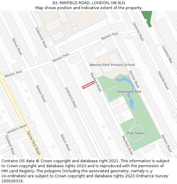 93, MAYFIELD ROAD, LONDON, N8 9LN: Location map and indicative extent of plot