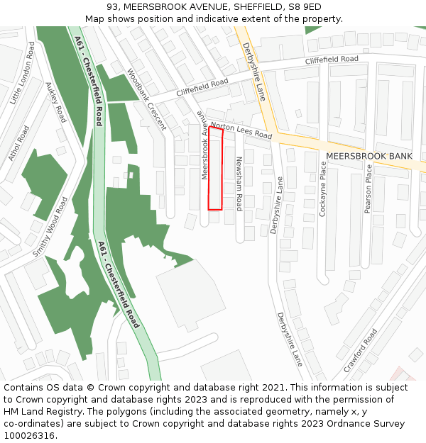 93, MEERSBROOK AVENUE, SHEFFIELD, S8 9ED: Location map and indicative extent of plot
