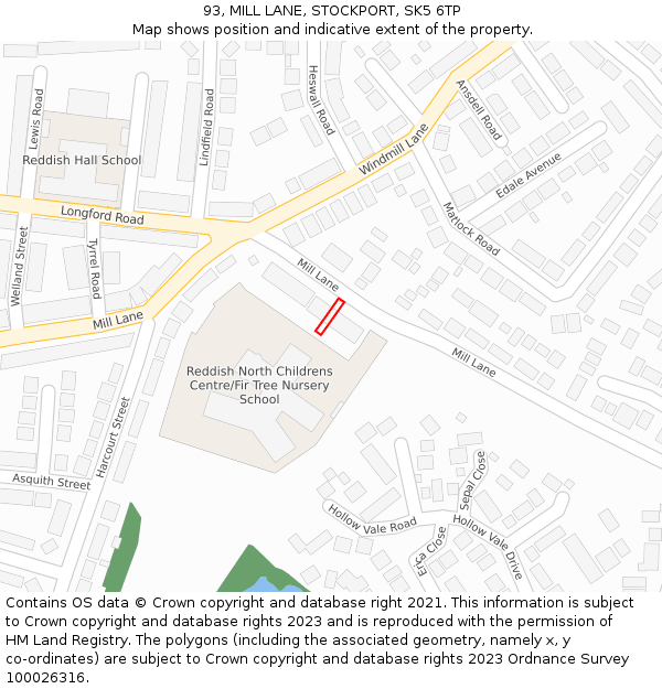 93, MILL LANE, STOCKPORT, SK5 6TP: Location map and indicative extent of plot