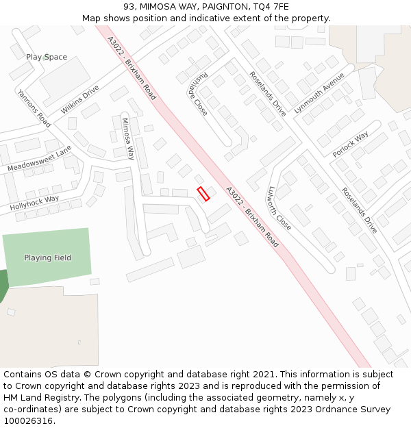 93, MIMOSA WAY, PAIGNTON, TQ4 7FE: Location map and indicative extent of plot